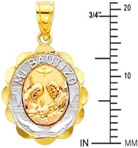 The World Jewelry Center 14k Tri-Color Gold Religious Baptism Pendant with 1.5mm Valentino Diamond Cut Chain Necklace in Saudi Arabia