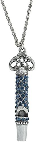 1928 Jewelry Women's Antiqued Matte Silver Functional European Pave Crystal Pendant Whistle Necklace 30" in Kuwait