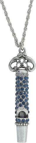 1928 Jewelry Women's Antiqued Matte Silver Functional European Pave Crystal Pendant Whistle Necklace 30" in Kuwait
