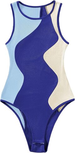 Verdusa Women's Color Block Sleeveless Scoop Neck Tank Bodysuit Top in Kuwait