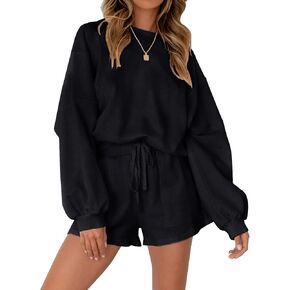 MEROKEETY Women's 2023 Fall Oversized Batwing Sleeve Lounge Sets Casual Top and Shorts 2 Piece Outfits Sweatsuit
