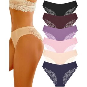 Sth Big Cheeky Underwear for Women Lace No Show Bikini Soft Breathe Seamless Panties Ladies Sexy Hipster Set 6 Pack