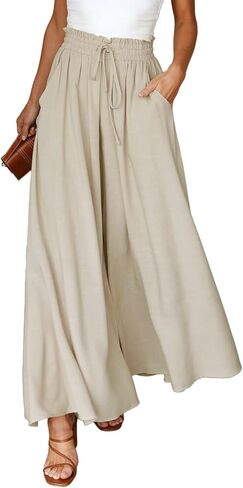 Dokotoo Pants for Women Casual Elastic Waist Wide Leg Pants with Pockets in Kuwait