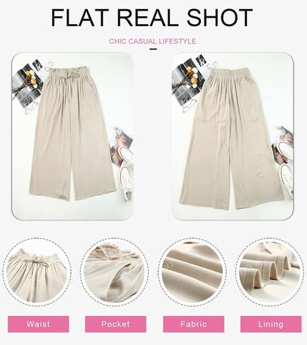 Dokotoo Pants for Women Casual Elastic Waist Wide Leg Pants with Pockets in Kuwait