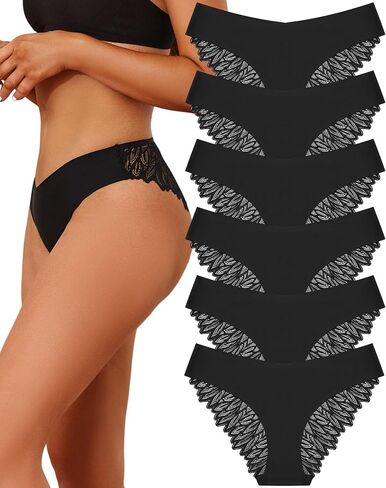 Sth Big Cheeky Underwear for Women Lace No Show Bikini Soft Breathe Seamless Panties Ladies Sexy Hipster Set 6 Pack in Kuwait