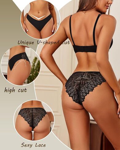 Sth Big Cheeky Underwear for Women Lace No Show Bikini Soft Breathe Seamless Panties Ladies Sexy Hipster Set 6 Pack in Kuwait