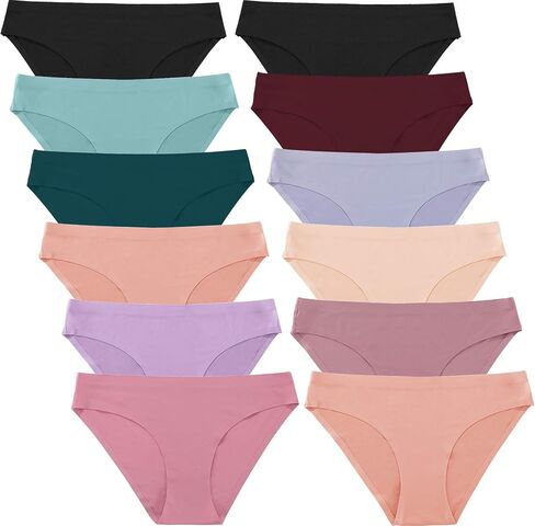 FINETOO 12 Pack Women’s Seamless Hipster Underwear No Show Panties Invisibles Briefs Soft Stretch Bikini Underwears XS-XL in Kuwait