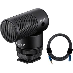 Sony Vlogger Shotgun Microphone with Multi Interface Shoe Bundle with Nylon Braided 3.5mm Male-Female Audio Cable (2 Items) in Kuwait