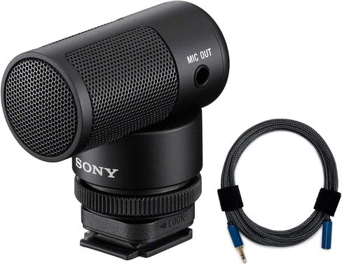 Sony Vlogger Shotgun Microphone with Multi Interface Shoe Bundle with Nylon Braided 3.5mm Male-Female Audio Cable (2 Items) in Kuwait