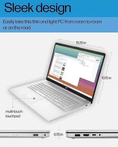 HP 17" Laptop, Intel Pentium Silver N5030 Processor, Intel UHD Graphics 605, 4 GB RAM, 256 SSD, Windows 11 Home in S Mode (17-cn0030nr, Natural Silver) in Kuwait