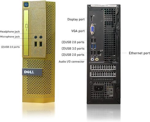 صندوق الكنز الذهبي للكمبيوتر المكتبي من ديل - Intel Quad Core i5 حتى 3.60GHz, 512GB SSD, ذاكرة 16GB وواي فاي وبلوتوث، لوحة مفاتيح وماوس، DVD، ويندوز 10 Pro 64-bit (تجديد) in Kuwait