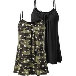 AMVELOP Plus Size Tank Top for Women Adjustable Camisole for Women Casual Pleated cami -2 Pack