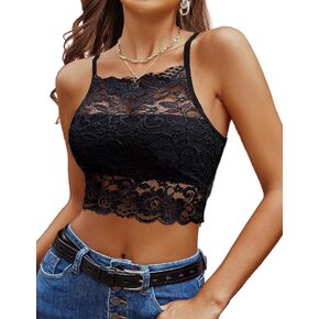 Avidlove الدانتيل Bralette للنساء عالية الرقبة قمصان Racerback مزدوجة الطبقات أعلى المحاصيل