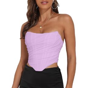 Modegal Women's Vintage Strapless Open Back Boned Mesh Bustier Zip Back Corset Bodyshaper Crop Top in Saudi Arabia