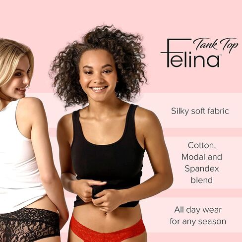 قميص بدون أكمام نسائي بطبقات قابلة للتمدد من Felina - قميص بدون أكمام من القطن بدون خياطة للنساء، قميص للتمرين (عبوة من 3 قطع) in Kuwait