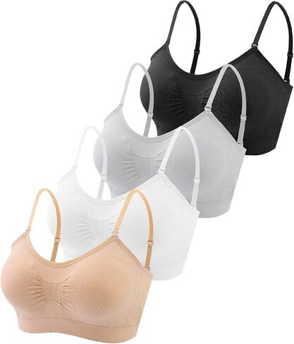 Omisy 4 قطع حمالة صدر مبطنة برقبة على شكل حرف V من Bralette Cami حمالة صدر رياضية بدون أكمام مع أشرطة قابلة للتعديل in Kuwait
