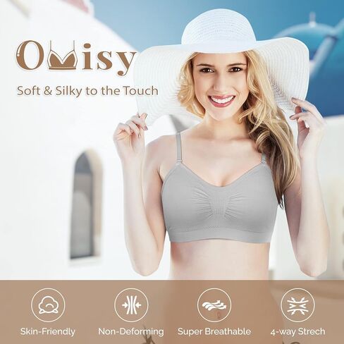 Omisy 4 قطع حمالة صدر مبطنة برقبة على شكل حرف V من Bralette Cami حمالة صدر رياضية بدون أكمام مع أشرطة قابلة للتعديل in Kuwait