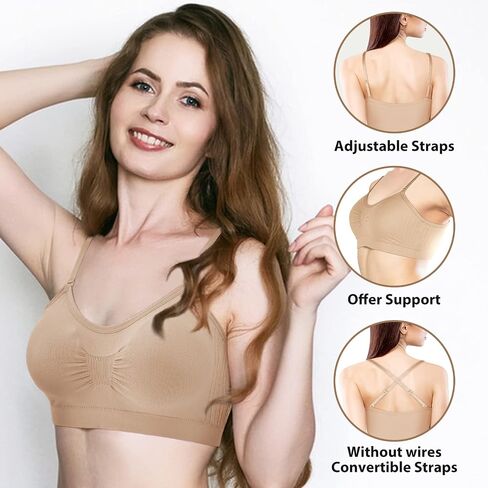 Omisy 4 قطع حمالة صدر مبطنة برقبة على شكل حرف V من Bralette Cami حمالة صدر رياضية بدون أكمام مع أشرطة قابلة للتعديل in Kuwait