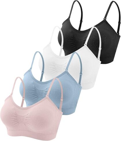 Omisy 4 قطع حمالة صدر مبطنة برقبة على شكل حرف V من Bralette Cami حمالة صدر رياضية بدون أكمام مع أشرطة قابلة للتعديل in Kuwait