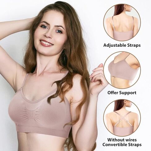 Omisy 4 قطع حمالة صدر مبطنة برقبة على شكل حرف V من Bralette Cami حمالة صدر رياضية بدون أكمام مع أشرطة قابلة للتعديل in Kuwait