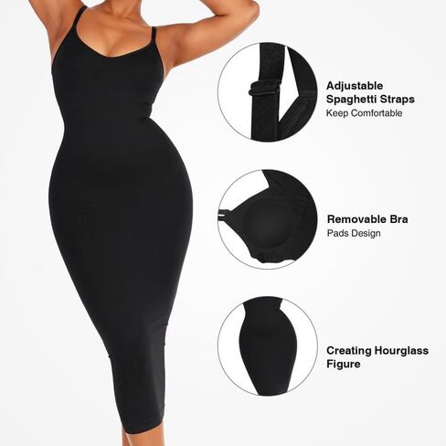 FeelinGirl Women's Bodycon Midi Dresses Built in Bra Shapewear Sundress Slip in Saudi Arabia