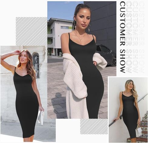 FeelinGirl Women's Bodycon Midi Dresses Built in Bra Shapewear Sundress Slip in Saudi Arabia