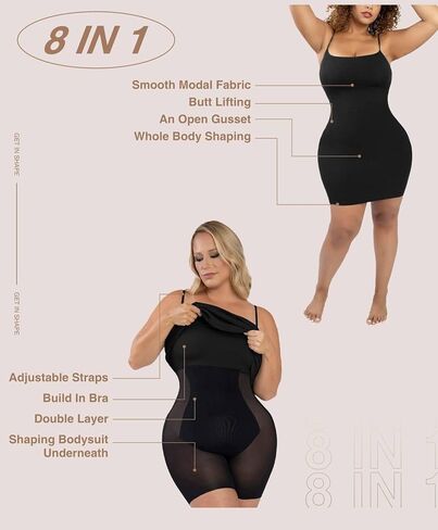 Popilush Shaper Dress for Women Mini Summer Dress Built in Shapewear Bra 8 in 1 Bodycon 2023 Casual Slip Dresses in Saudi Arabia