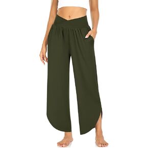 TARSE Wide Leg Pants for Women Cross High Waisted Yoga Pants Casual Lounge Joggers Loose fit Pajama Bottoms with Pockets