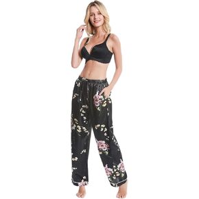 Lavenderi Women's Silk Satin Pajama Pants, Long Sleep Pants with Drawstring in Kuwait