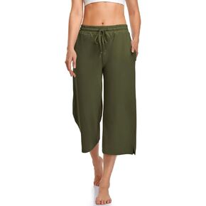 UEU Womens Capri Yoga Pants Wide Leg Drawstring Loose Comfy Lounge Pajama Capris Sweatpants with Pockets in Saudi Arabia