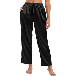 SWOMOG Women's Silk Satin Pajama Pants Soft Long Lounge Pant Drawstring Trousers Casual Sleepwear Pj Bottoms with Pockets