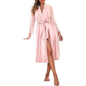 Avidlove Women's Floral Lace Kimono Robe Long Sleeves Dressing Gown Bathrobe Bride Robe Nightwear