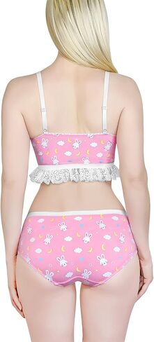 Littleforbig Lacy Trim النساء ملابس نوم حزام ملابس النوم كامي أعلى السراويل الملابس الداخلية Bralette مجموعة ملابس النوم - Snuggle Bunny in Kuwait