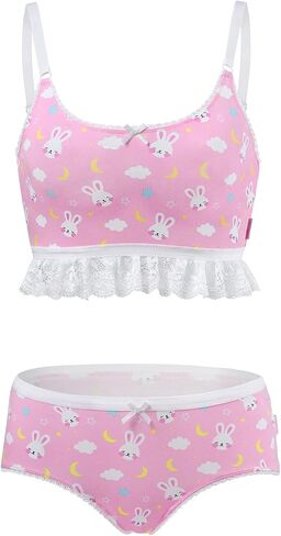 Littleforbig Lacy Trim النساء ملابس نوم حزام ملابس النوم كامي أعلى السراويل الملابس الداخلية Bralette مجموعة ملابس النوم - Snuggle Bunny in Kuwait