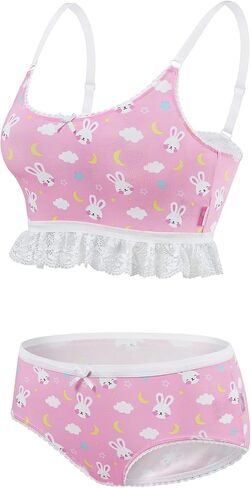Littleforbig Lacy Trim النساء ملابس نوم حزام ملابس النوم كامي أعلى السراويل الملابس الداخلية Bralette مجموعة ملابس النوم - Snuggle Bunny in Kuwait