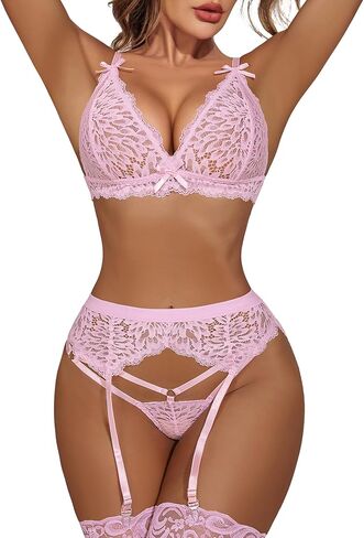 Avidlove Women Garter Lingerie Set 3 Piece Lace Bra and Panty Set with Garter Blet Sexy Bralette Set in Saudi Arabia