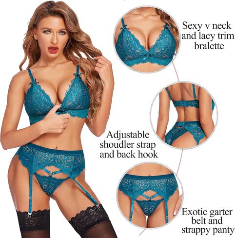 Avidlove Women Garter Lingerie Set 3 Piece Lace Bra and Panty Set with Garter Blet Sexy Bralette Set in Saudi Arabia