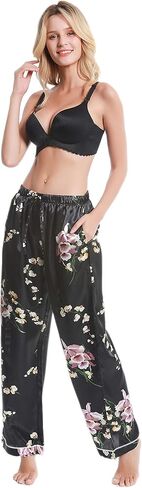 Lavenderi Women's Silk Satin Pajama Pants, Long Sleep Pants with Drawstring in Kuwait