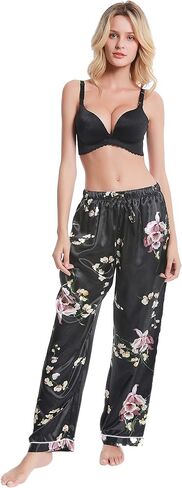 Lavenderi Women's Silk Satin Pajama Pants, Long Sleep Pants with Drawstring in Kuwait