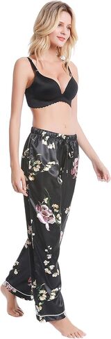 Lavenderi Women's Silk Satin Pajama Pants, Long Sleep Pants with Drawstring in Kuwait