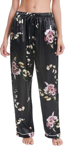 Lavenderi Women's Silk Satin Pajama Pants, Long Sleep Pants with Drawstring in Kuwait