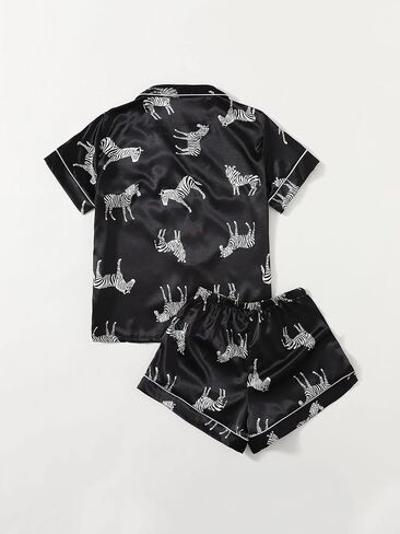 WDIRARA Women's Sleepwear Satin Short Sleeve Button Shirt and Shorts Pajama Set in Saudi Arabia