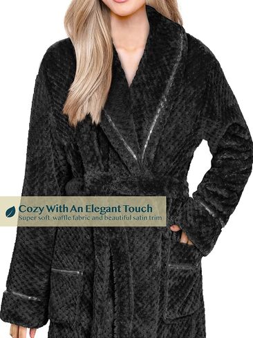 PAVILIA Women Plush Fleece Robe, Soft Textured Bathrobe, Lady Cozy Spa Long Robe in Kuwait