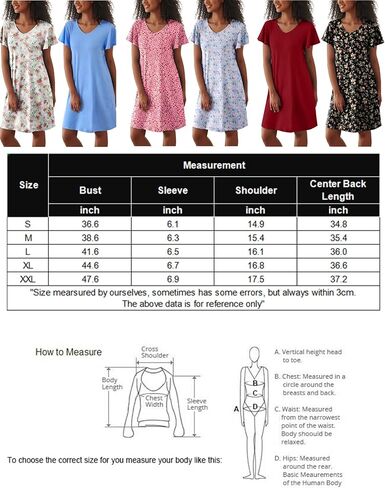 Ekouaer 2 Pack Nightgowns for Women Flare Short Sleeve Sleepshirt V Neck Sleepwear Plain/Floral Print Pajama Dress in Kuwait