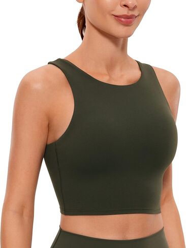 CRZ YOGA Womens Butterluxe Racerback High Neck Longline Sports Bra - Padded Workout Crop Tank Tops with Built in Shelf Bra in Saudi Arabia