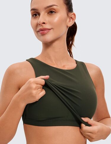 CRZ YOGA Womens Butterluxe Racerback High Neck Longline Sports Bra - Padded Workout Crop Tank Tops with Built in Shelf Bra in Saudi Arabia