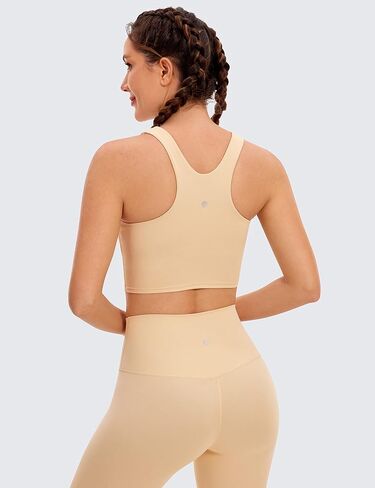 CRZ YOGA Womens Butterluxe Racerback High Neck Longline Sports Bra - Padded Workout Crop Tank Tops with Built in Shelf Bra in Saudi Arabia