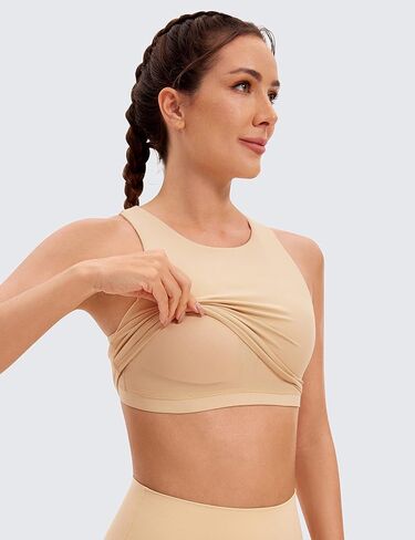 CRZ YOGA Womens Butterluxe Racerback High Neck Longline Sports Bra - Padded Workout Crop Tank Tops with Built in Shelf Bra in Saudi Arabia