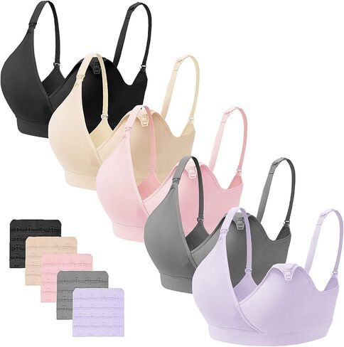 Gailife 5PACK حمالات صدر للرضاعة برقبة على شكل حرف V بدون خياطة مع تمديدات حمالة صدر إضافية للنوم والرضاعة الطبيعية in Kuwait