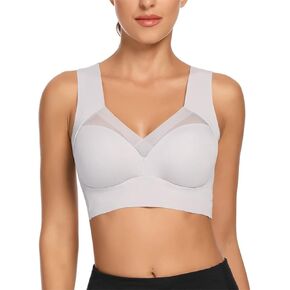 WOWENY Seamless Lace Mesh Bralettes Back Smoothing Bra Comfortable Wirefree Plus Size Everyday Bras for Women